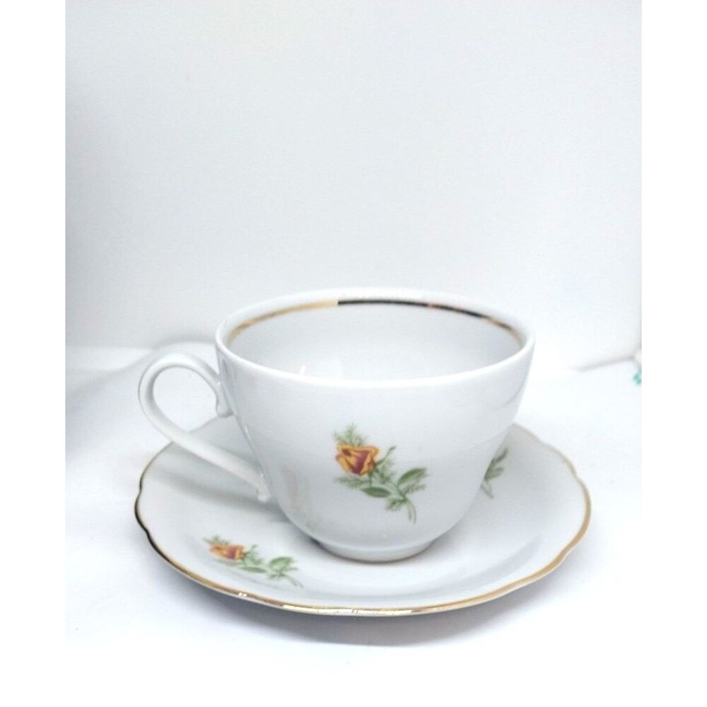 Vintage Kahla German Democratic Republic Demitasse Teacup & Saucer GDR Flowers